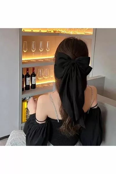 Satin écharpe noeud clip - noir et blanc 2 pièces combinaison longue queue noeud clip pince à cheveux