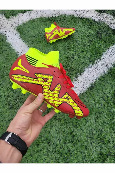 أحذية كرة القدم مع الجوارب ، أحذية كرة القدم للبالغين ، أحذية كرة القدم للأطفال مناسبة لأحذية كرة القدم الصفراء الحمراء