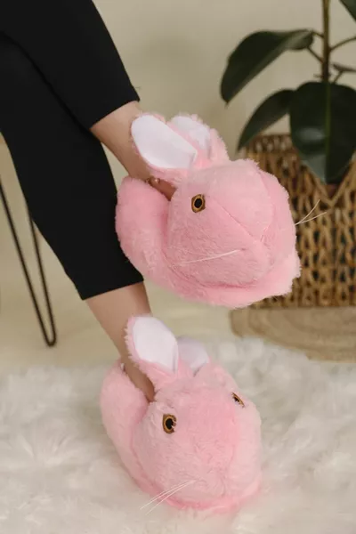 الأرنب الوردي منقوشة منزل الأحذية باندوف