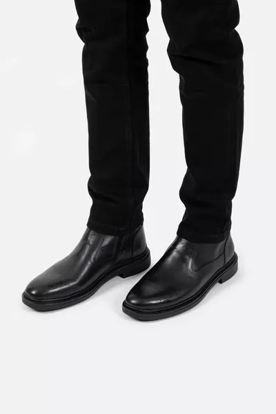 Stivali invernali da uomo comodi con cerniera nera in vera pelle 