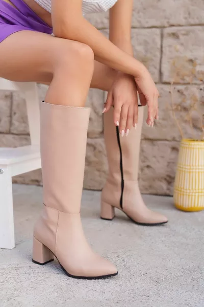 Naakt Lederen Hakken Zijritssluiting Casual Gebruik Laarzen