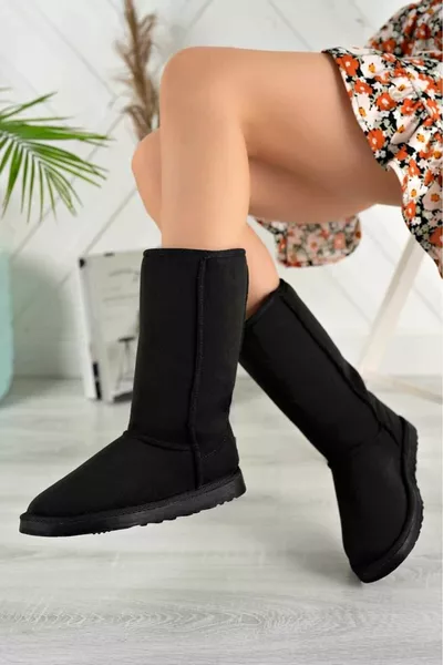 Women's Feathered New Season Long Size Black Color Winter Low Sole Boots
