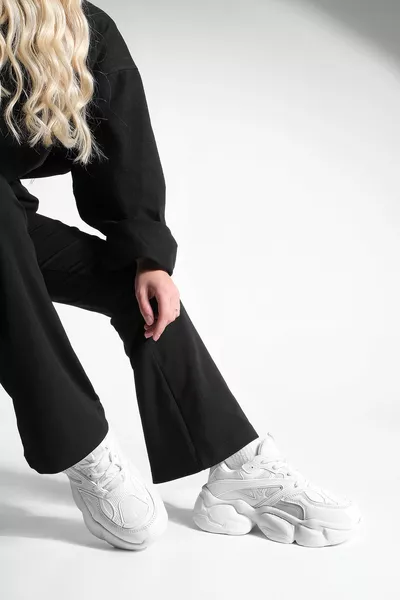 Дамски маратонки с висока подметка с връзки Litan White