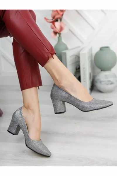 Damesschoenen Pilatin zilverachtig Sitiletto Cupra korte hakken klassieke schoenen 5 cm