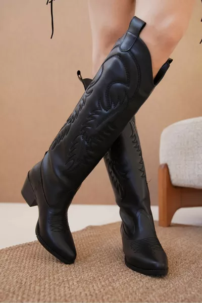 حذاء ريندون كاوبوي للسيدات - أسود سادة