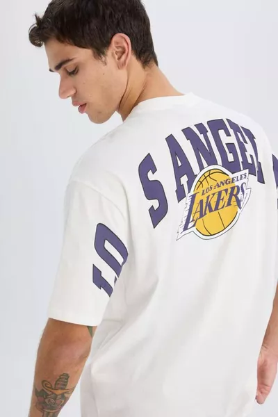 DeFactoFit NBA Los Angeles Lakers T-shirt à manches courtes à col rond surdimensionné coupe large SP