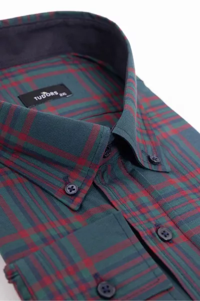 Plus Size Long Sleeve Plaid Shirt with Piped Collar and Buttons for Men