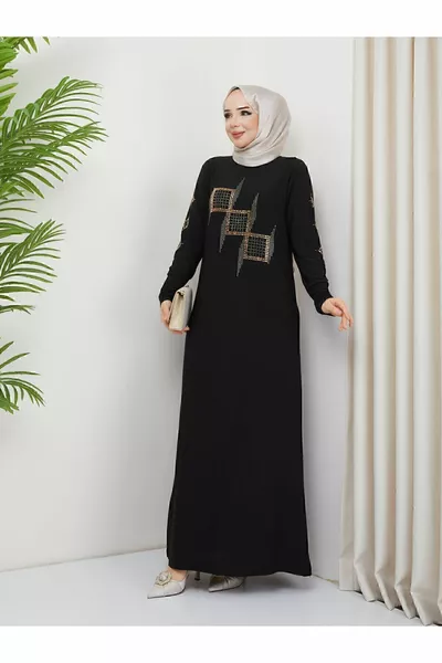 Kadın Siyah Sandy Hayal Elbise Büyük Beden Boydan Abiye Tesettür Elbise