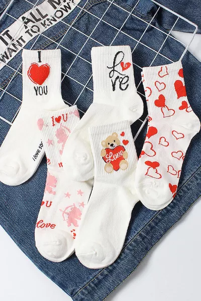 5 Paires de Chaussettes pour Femmes à Motif Love Ours