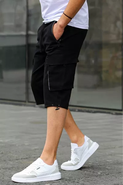 Black Cargo Pocket Men's Gabardine Capri Shorts 
