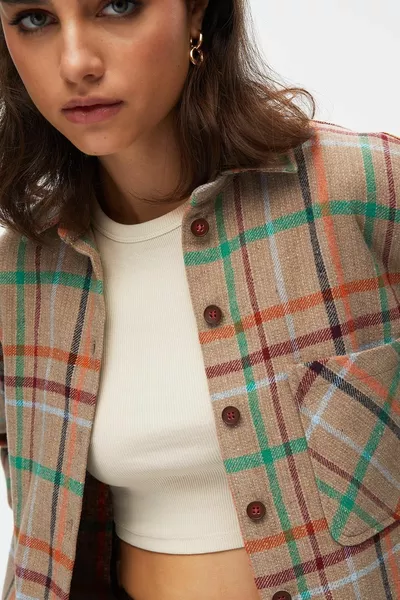 Geruit shirt met één zak voor dames