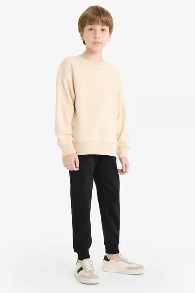 Pantaloni da jogging da scuola per ragazzo, neri, vita e caviglie elastiche con tasche AU