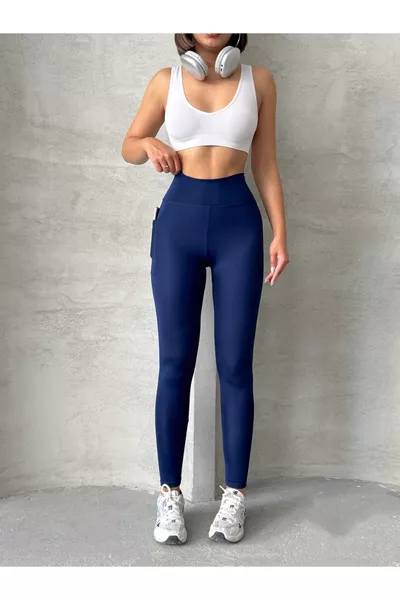 سروال ضيق نسائي مرتفع الخصر بجيوب ومشد