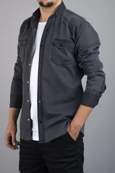 Chemise en jean slim fit pour homme en coton gris anthracite