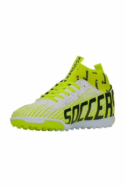 حذاء كرة قدم Astroturf مع جوارب أبيض - أصفر