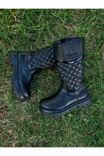 فيكو الفاخرة الفتيات أحذية العظام السوداء