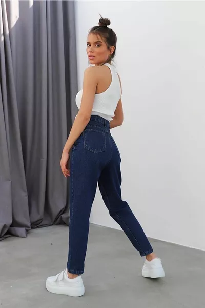 مارتا الأزرق الداكن ليكرا أمي تناسب الجينز بسحاب