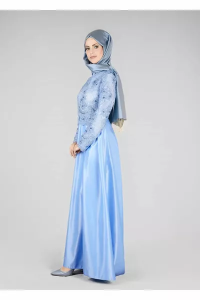 Blaues besticktes Abendkleid für Damen 