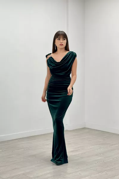 Robe poisson col Degaje en velours - ZÜMRÜT GREEN
