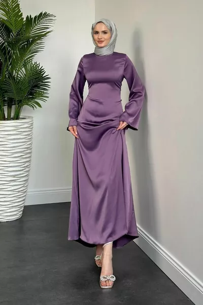 Kayra Terug Geplooid Satijnen Avondjurk Lila