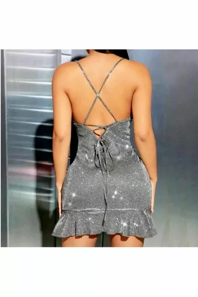 ABITO SENZA SPALLINE CON GLITTER ARGENTO RETICOLATO