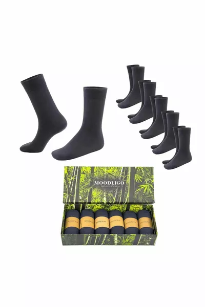 جوارب رجالية من 6 عبوات بمقبس من الخيزران الفاخر - أسود - معبأ