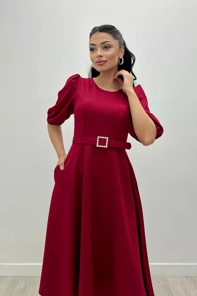 Robe à détails ceinture en tissu crêpe - Bourgogne