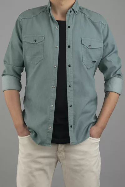 Приталена мъжка дънкова риза Mint