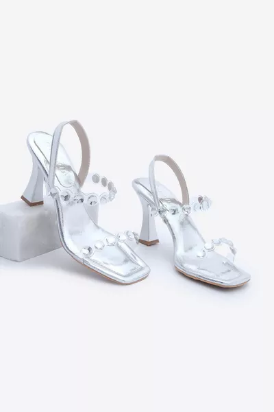 Дамска вечерна рокля с тъпи пръсти на върха Токчета Pakra Silver