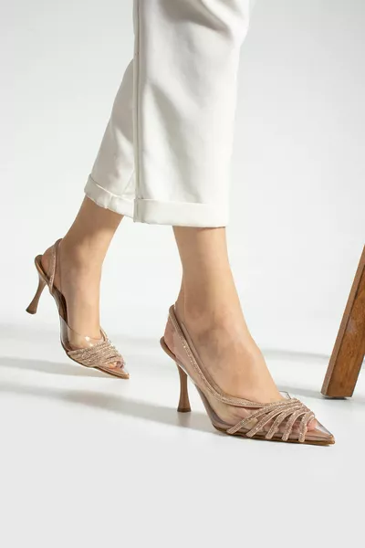 Chaussures de soirée transparentes pour femmes avec talons élégants en pierre de 9 cm