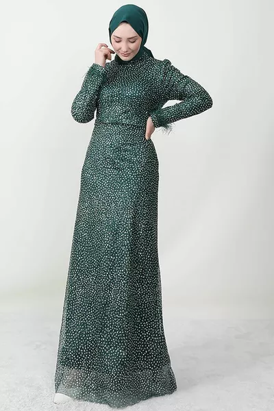 Snowflake Glitter Evening Dress Emerald
