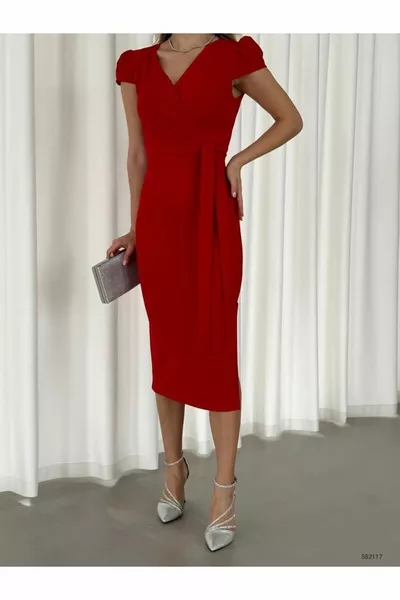 مزدوج الصدر طوق قصير الأكمام شق حزام مساء اللباس دعوة وعد الزفاف الخطوبة التخرج