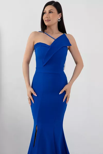 Langes Meerjungfrauen-Abendkleid mit Schlitzperlendetail 