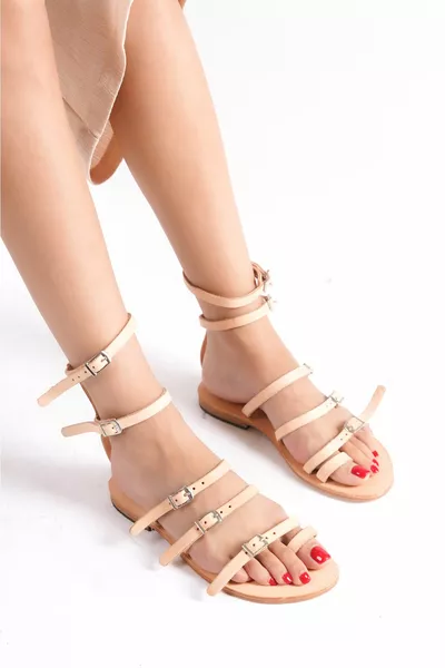 Sandali da donna nude in vera pelle fatti a mano - 