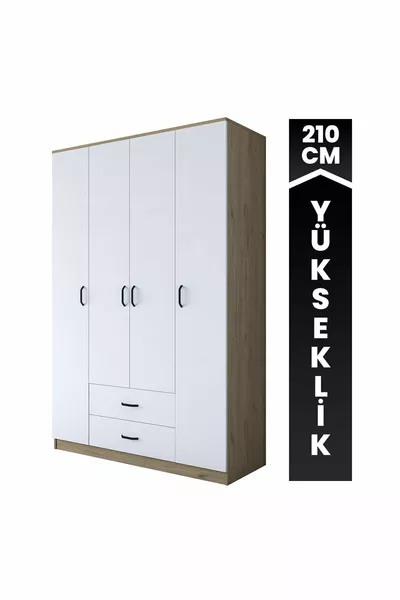 Rani Large Wardrobe Wardrobe 4 Doors 2 Drawers Shelves 1 Hanging Basket Walnut - White