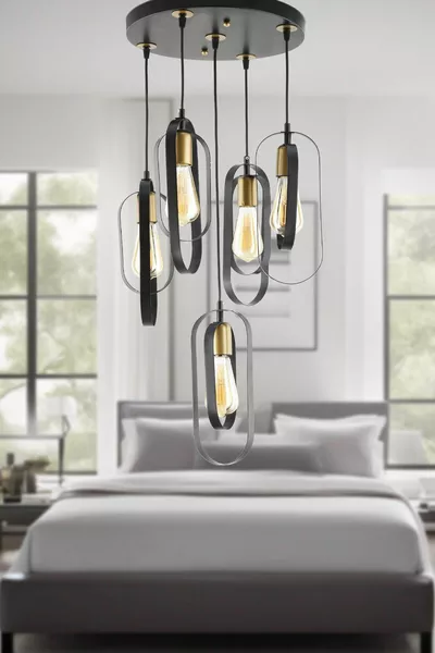 Koza 5-Light Round Black Modern Youth Room Kitchen Retro Living Room Pendant Chandelier