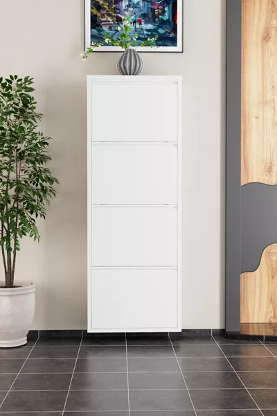 4-Door Metal Shoe Cabinet White