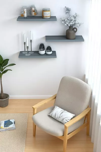 Тройна летяща рафт Модерен стенен рафт Скандинавски скрит рафт Декоративен рафт за книги и фигурки Антрацит  см