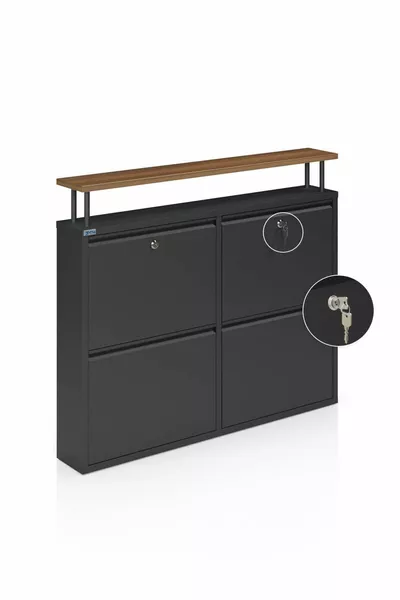 4-Tier Metal Shoe Rack with Lockable Shelves - Black