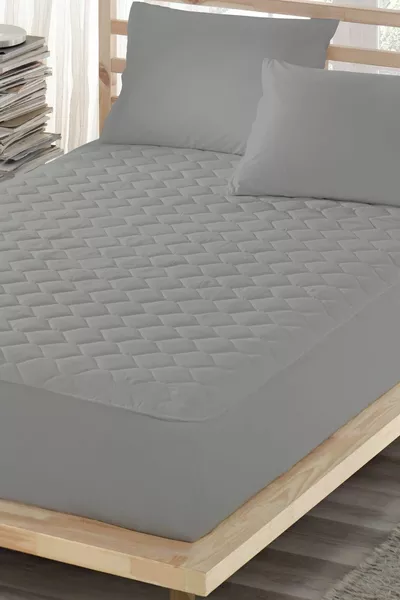 غطاء سرير صامت ملون باللون الرمادي-حامي المرتبة مبطن-قطني-مناسب لحجم الفردي والمزدوج-غطاء سرير للرضع