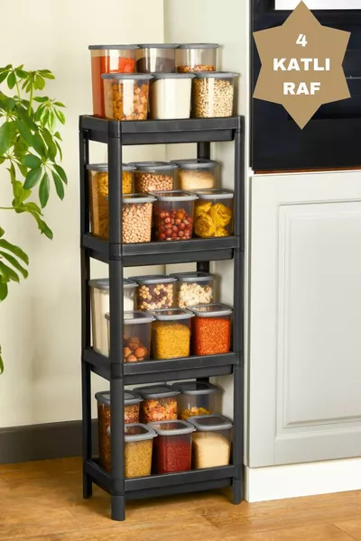 Retro Shelf Unit 4-Tier Black Vesken Organizer Rectangular Non-Warranty Plastic Modern Black