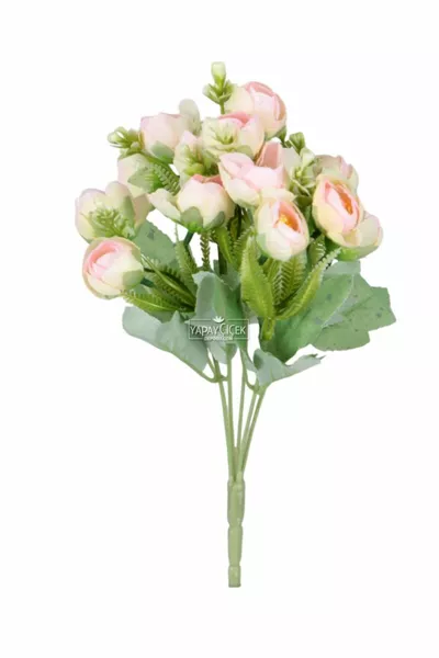 Изкуствен букет мини пъпка божур и роза  см светлорозов