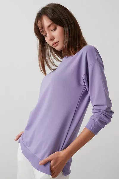 Памучен Суитшърт с обикновена кройка и кръгло деколте Basic Sweat Sweat 