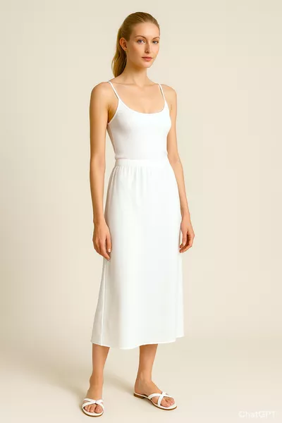 Weißer, bodenlanger Spitzenrock mit Futter