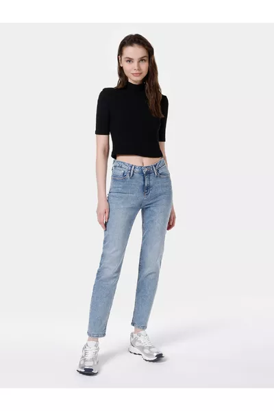 Slim Fit Midden Taille Rechte Pijp Dames Indigo Jeans