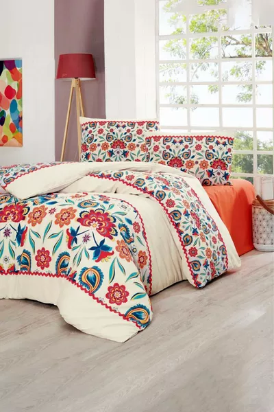 Carnaval Tweepersoons Dekbedovertrek Set Crème/oranje