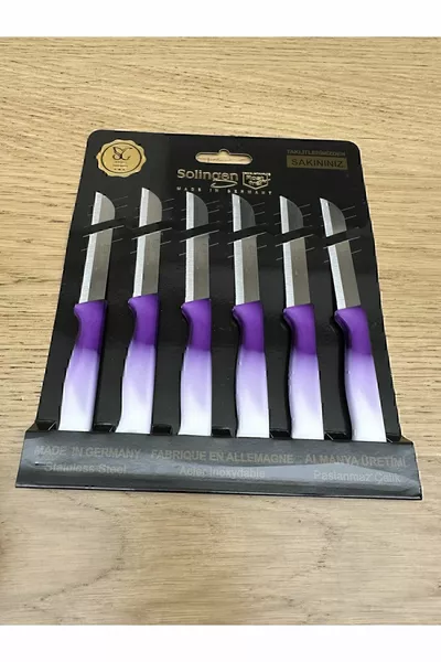 6 бр. назъбени ножа за плодове и зеленчуци, лилаво мраморни