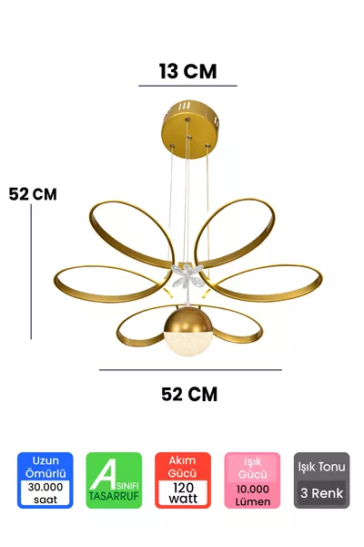 3-Color Multi-Butterfly Remote-Controlled Daisy Living Room LED Chandelier Matte Gold LED Chandelier