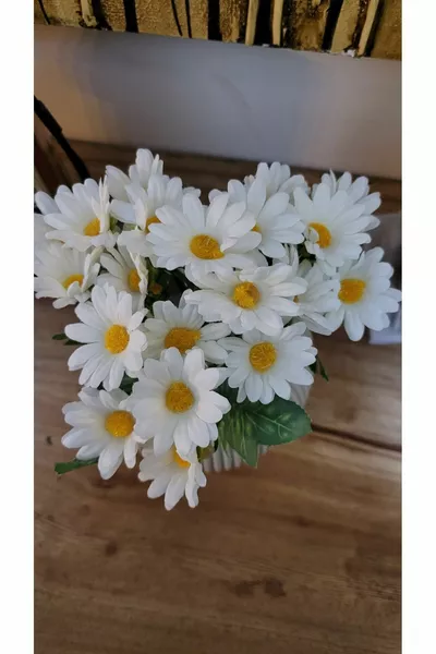 Изкуствена маргаритка в среден размер в саксия, реалистичен вид, изкуствено цвете за баня, маса, балкон, декорация,  см