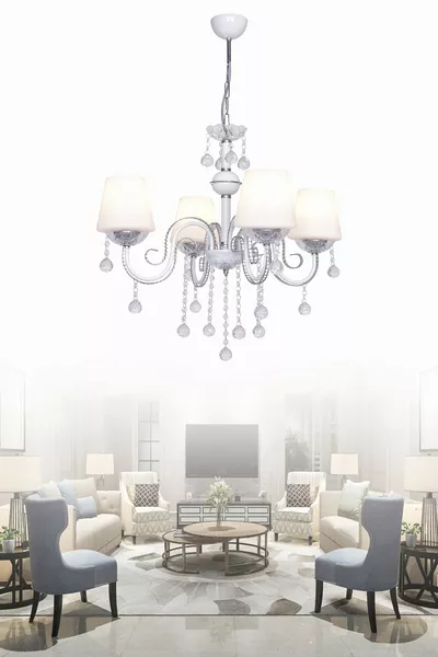 Lampadario Berfin 4 luci in cromo bianco con pietre, speciale verniciatura statica in acciaio inossidabile